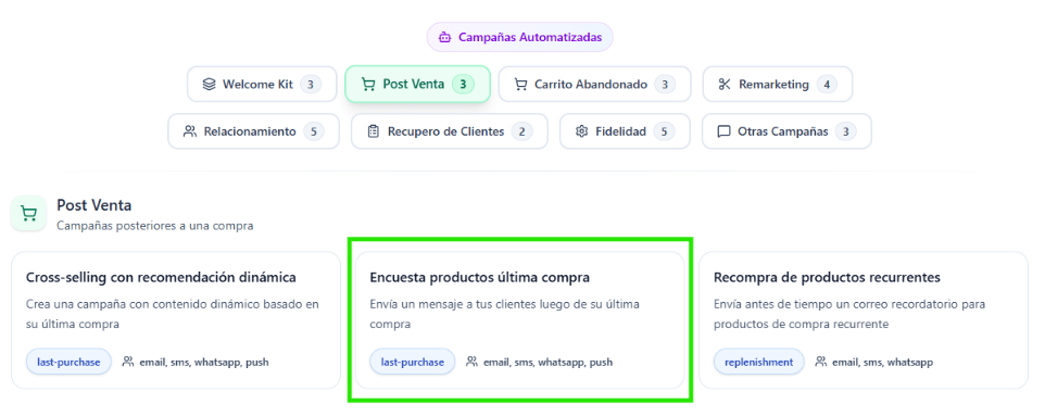 encuesta de productos de la última compra con WoowUp